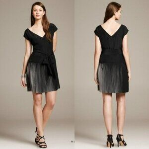 NWOT Banana Republic Black Ivory A-Line Fit Flare Pleated Shift Sheath Dress S 4